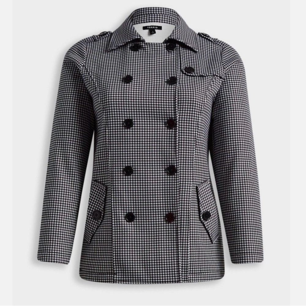 Torrid Black and White Herringbone Peacoat- Size 2